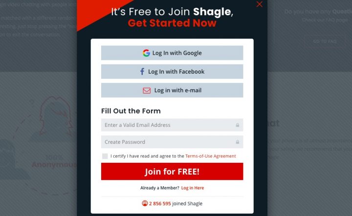Shagle create account